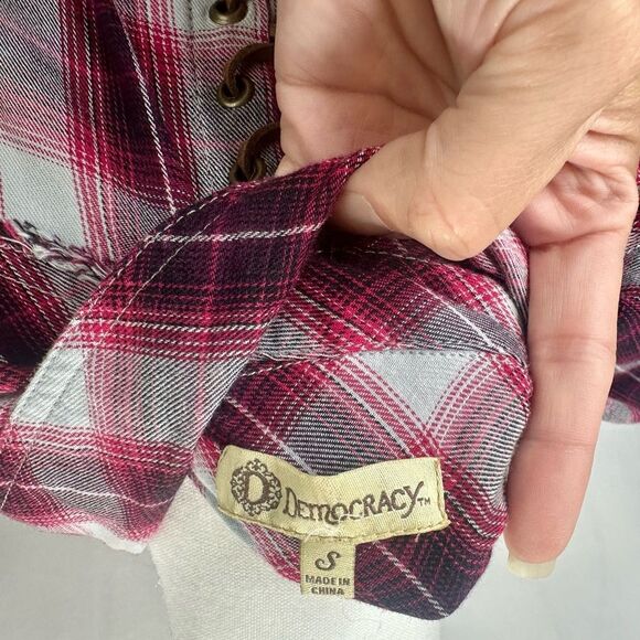 Democracy Long Sleeve Button Front Hi-Lo Plaid Western Shirt Dress Size S - Picture 14 of 15